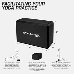 Strauss High Density EVA Foam Yoga Block|Non-Slip Workout Brick For Improving Poses, Balances Flexibility & Support Strength Training Exercises|Yoga Brick To Support and Deepen Yoga Poses,(Multicolor)