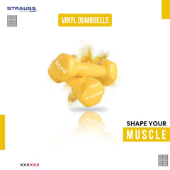 Strauss Premium Vinyl Dumbbells Weight for Men & Women | 0.5 Kg (Each) | 1 Kg (Pair) | Ideal for Home Workout, Yoga, Pilates, Gym Exercises | Non-Slip, Easy to Hold, Scratch Resistant (Yellow)