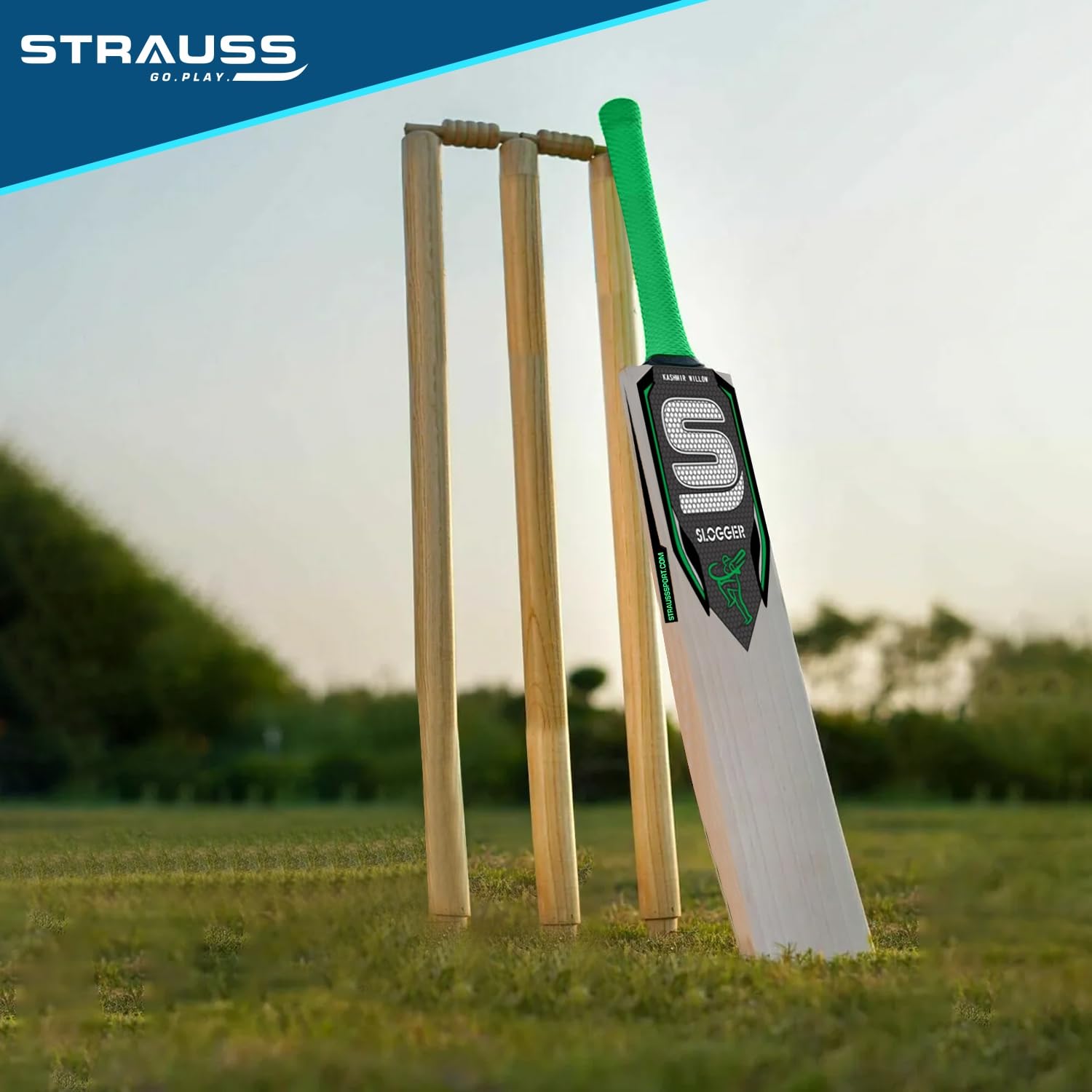Strauss Slogger Cricket Bat | Kashmir Willow | Cricket Bat with Grip for Gully Cricket & Tournament Match | Standard Tennis Ball Bat for Cricket | Size: 5 (800-900 Grams)