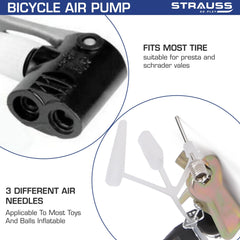 Strauss High Pressure Multipurpose Air Pump | Inflatable Air Pump | Floor Air Pumps for Bicycle, Car, Ball, Motorcycle,(Black)