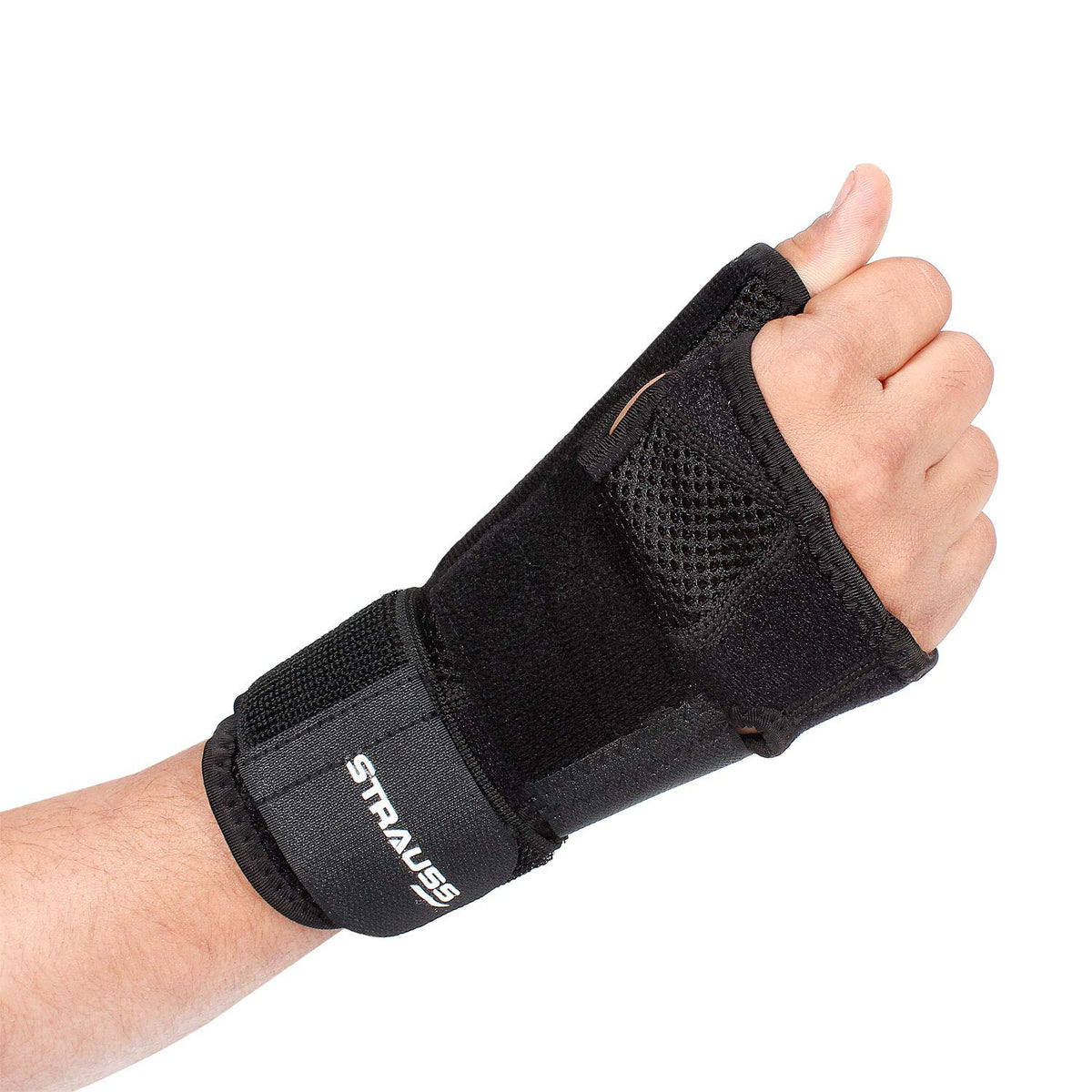 Strauss Thumb Support with Wrist Wrap, Free Size, (Black)
