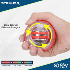 Strauss Wrist Gyro Ball | Ideal For Wrist Training, Strengthening Arms, Fingers, Wrist Bones and Muscles | Power Wrist Ball, Hand Enhancer, Forearm Exerciser,Self-Starting Wrist Trainer Ball with LED Light,(Red)