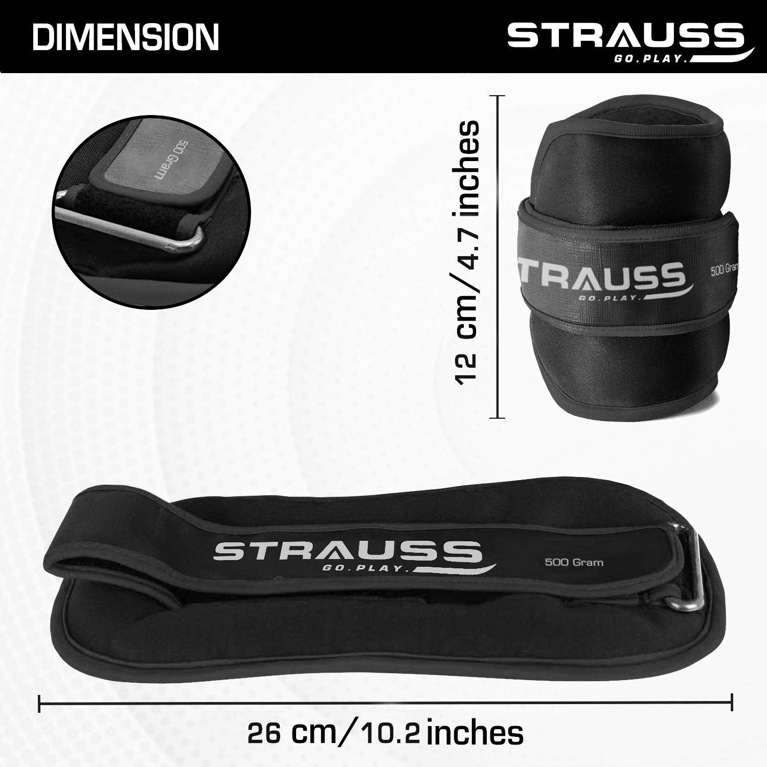 Strauss Round Shape Ankle Weight, 2.5 Kg (Each), Pair, (Black)