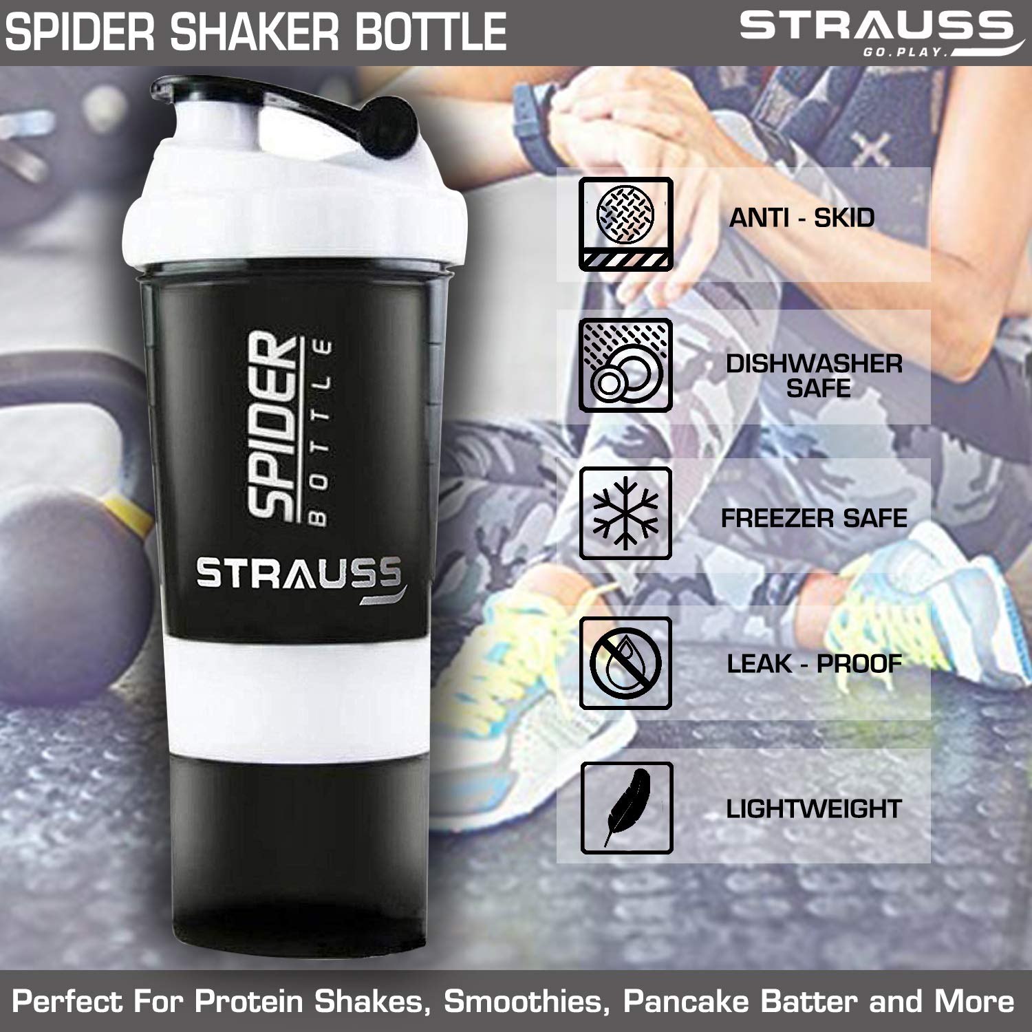 STRAUSS Spider Shaker Bottle 500 ml, (White)