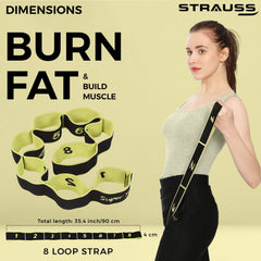 Strauss Multi 8 Loop Yoga Strap & Stretching Belt | Ideal for Yoga, Pilates, Therapy, Dance, Gymnastics, Ballet & Flexibility | Nylon & Cotton Skin Friendly Material