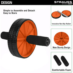 Strauss Premium Exercise Wheel Ab Roller with Foam Handles, (Orange)