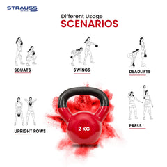 Strauss Premium Vinyl Kettlebell Weight for Men & Women | 12 Kg | Ideal for Home Workout, Yoga, Pilates, Gym Exercises | Non-Slip, Easy to Hold, Scratch Resistant (Red)