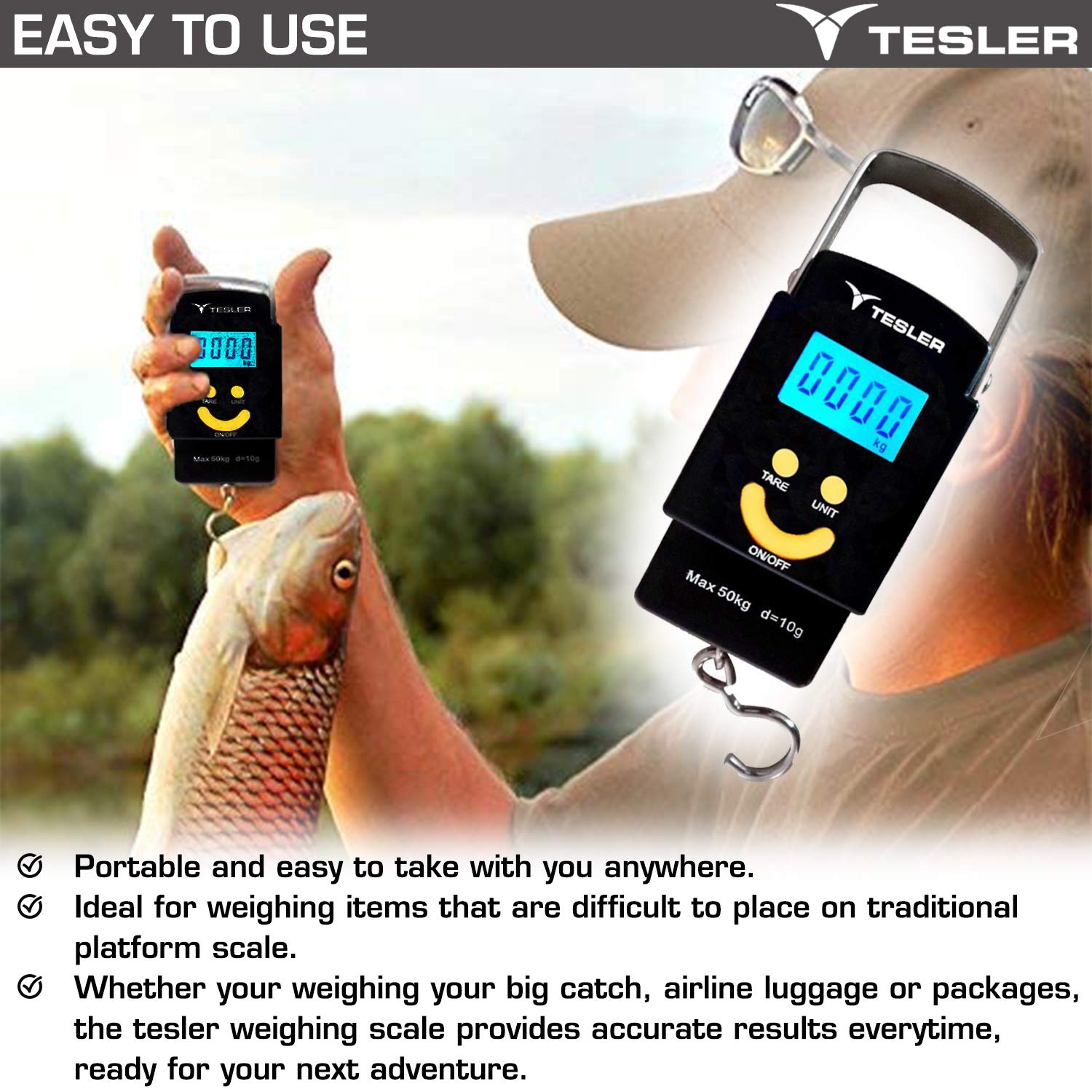 Tesler Portable Electronic Weight Machine, Weight Measure, Digital LED Screen, Luggage Weighing Scale, (Black)