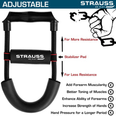 Strauss Adjustable Spring Hand Exerciser | Finger Exerciser| Hand Grip Strengthener for Men & Women (Multicolor) (‎Combo with Hand Grip,)