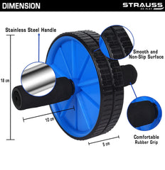 Strauss Double Wheel Ab & Exercise Roller | Anti-Skid Wheel Base, Non-Slip PVC Handles with Foam | Ideal for Home, Gym workout for Abs, Tummy, (Blue)