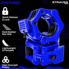 Strauss Barbell Lock Collars, (Blue)
