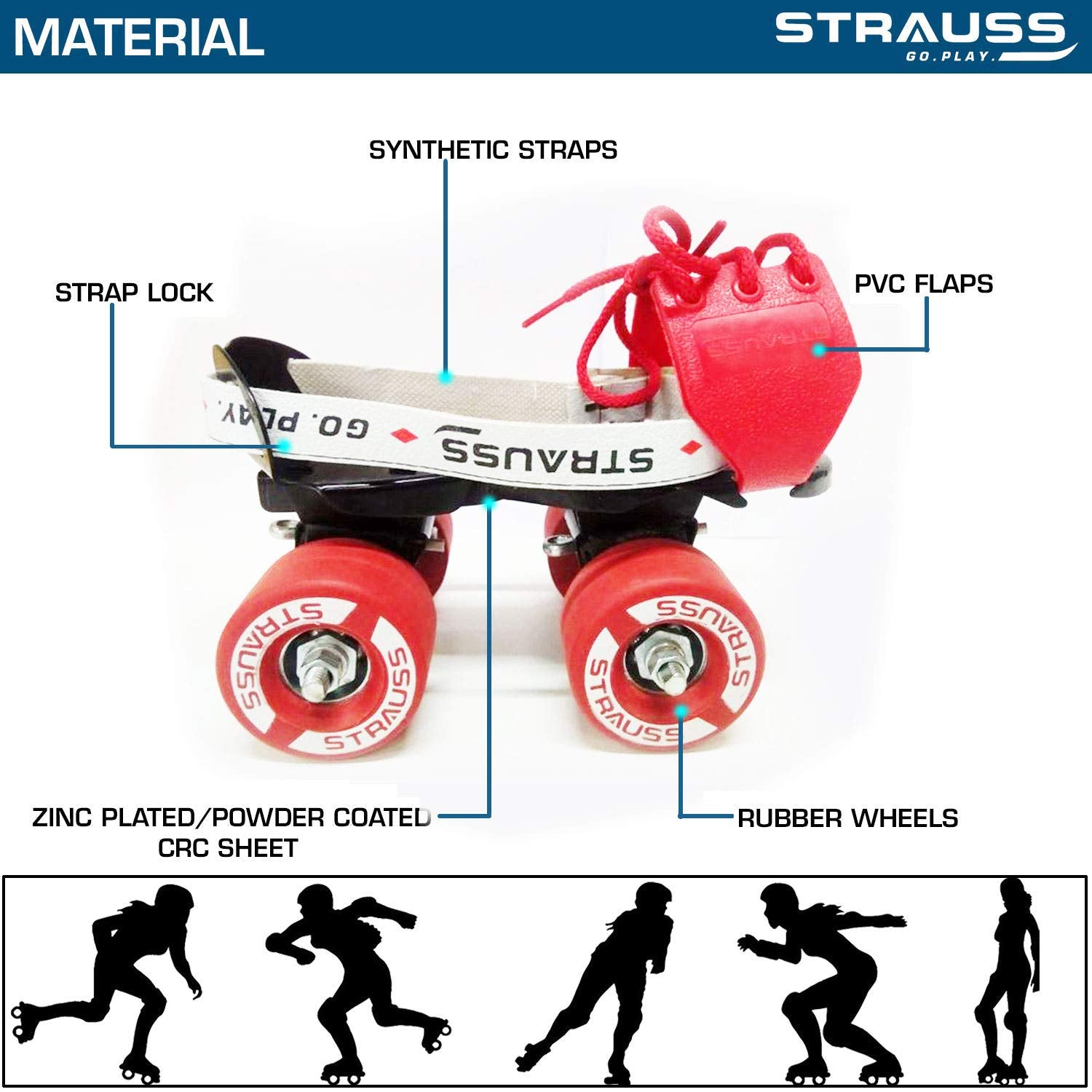 STRAUSS Tenacity Roller Skates | Roller Blades for Kids | Adjustable Shoe Size | 4 Wheels Skating Shoe for Boys and Girls | Ideal for Indoor and Outdoor Skating | Age Group 6-8 Years, (Black)