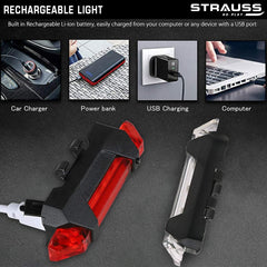Strauss Bicycle USB Rechargeable 5 LED Tail Light, (Red)