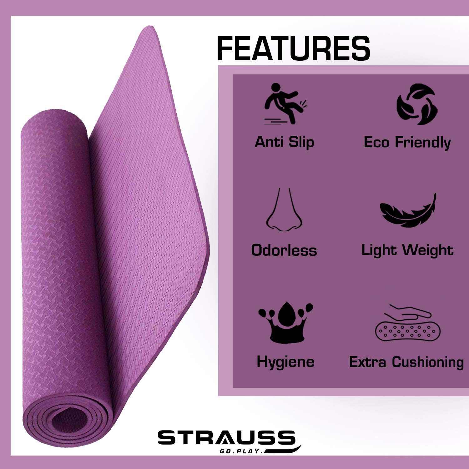 Strauss TPE Eco-Friendly Yoga Mat, 6mm (Purple) and Yoga Socks, Dark Purple