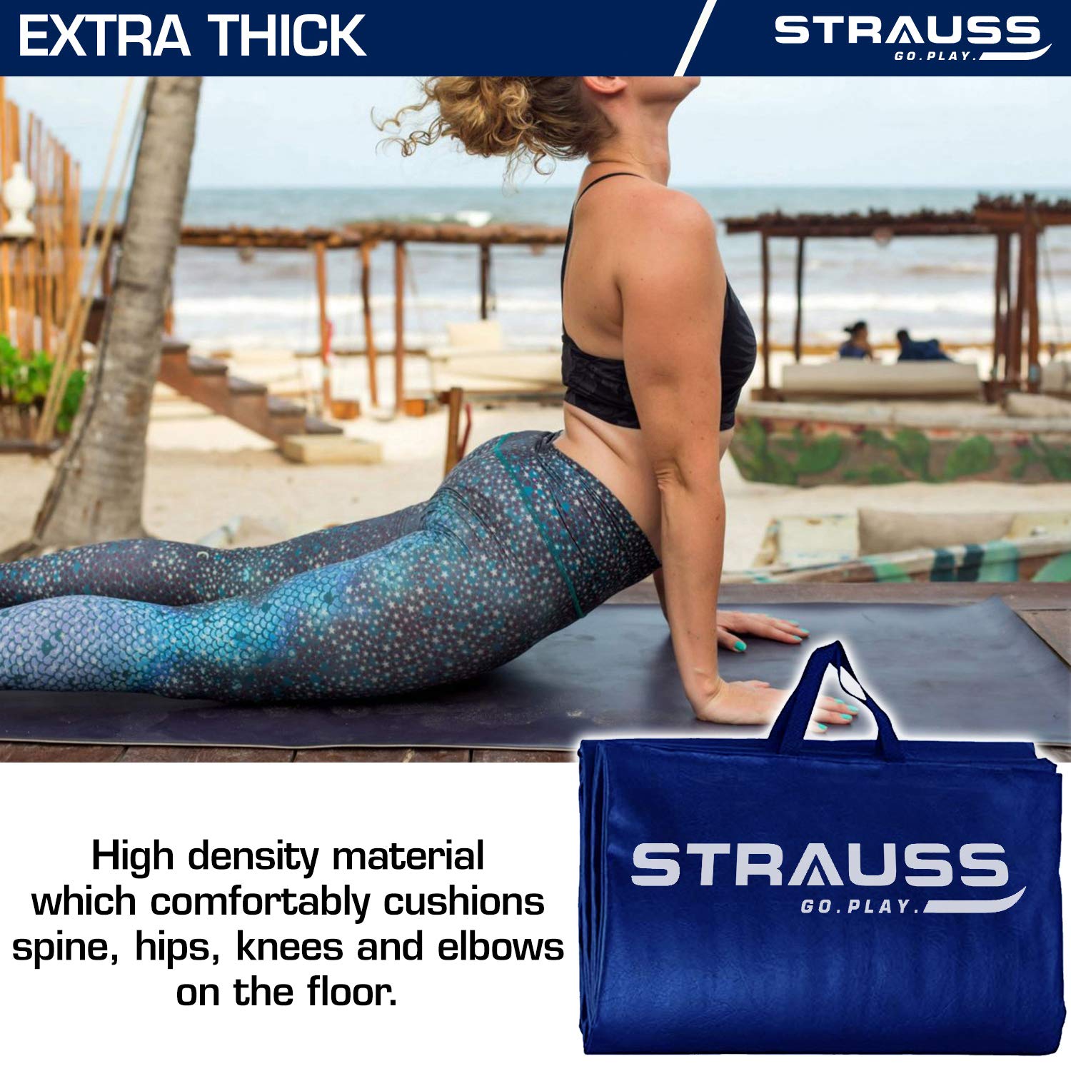 Strauss Yoga Mat Rolling, 12 mm (Blue)