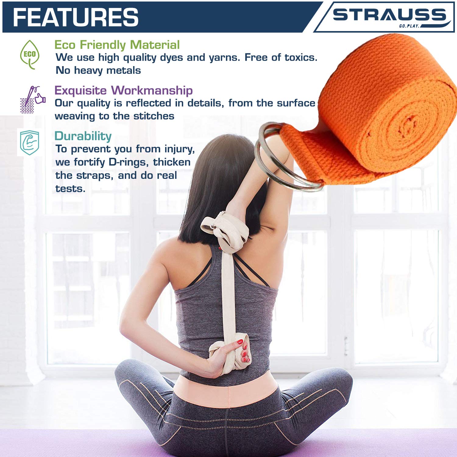 Strauss Yoga Strap & Stretching Belt  Ideal for Yoga, Pilates –  StraussSport