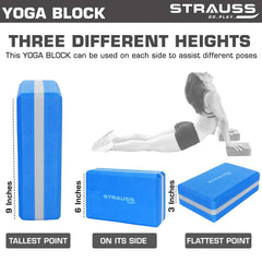 Strauss Yoga Foam Roller, 30cm (Blue) and Yoga Block (Blue/Grey)