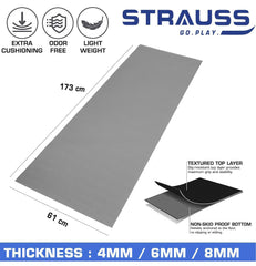 Strauss Yoga Mat 6mm, Grey With Yoga Block Pair and yoga Belt