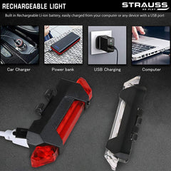 Strauss Bicycle USB Rechargeable 5 LED Head Light & Tail Light Set, (Red & White)