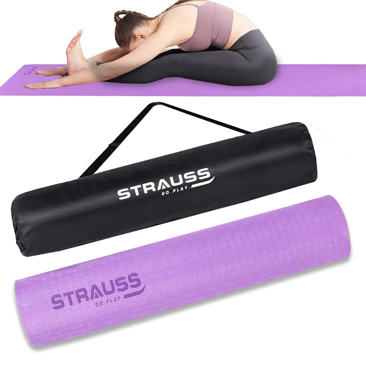 Strauss Anti Skid TPE Yoga Mat with Carry Bag, 8mm, (Purple)