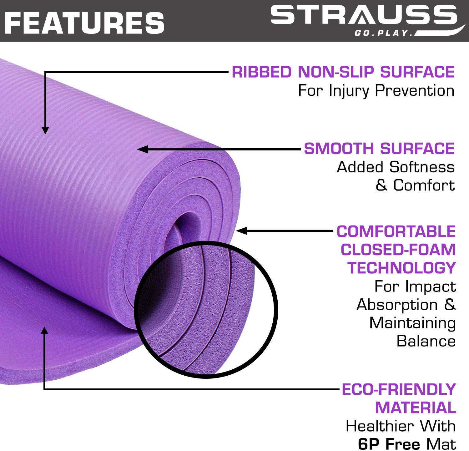 Strauss Yoga Mat (Floral) 10 MM NBR, Yoga Block (Purple) Pair, Anti-Slip Yoga Towel (Blue) and Yoga Belt (Blue)