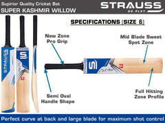 Strauss Cricket Bat | Edition: Super | Kashmir Willow | Size: 4 | Tennis & Synthetic Ball Cricket Bat | Tennis Cricket Bat