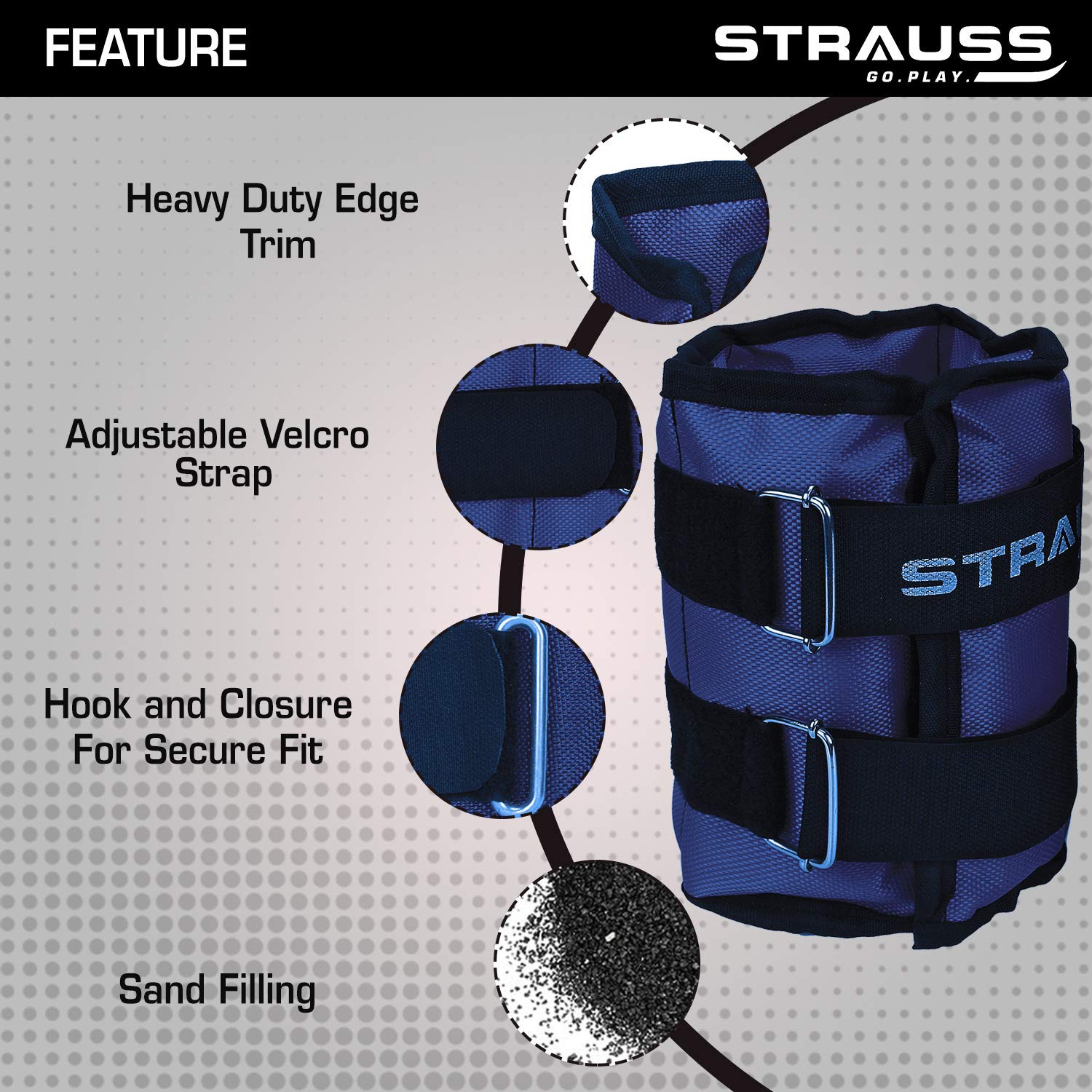 Strauss Adjustable Ankle/Wrist Weights 2 KG X 2 | Ideal for Walking, Running, Jogging, Cycling, Gym, Workout & Strength Training | Easy to Use on Ankle, Wrist, Leg, (Blue)