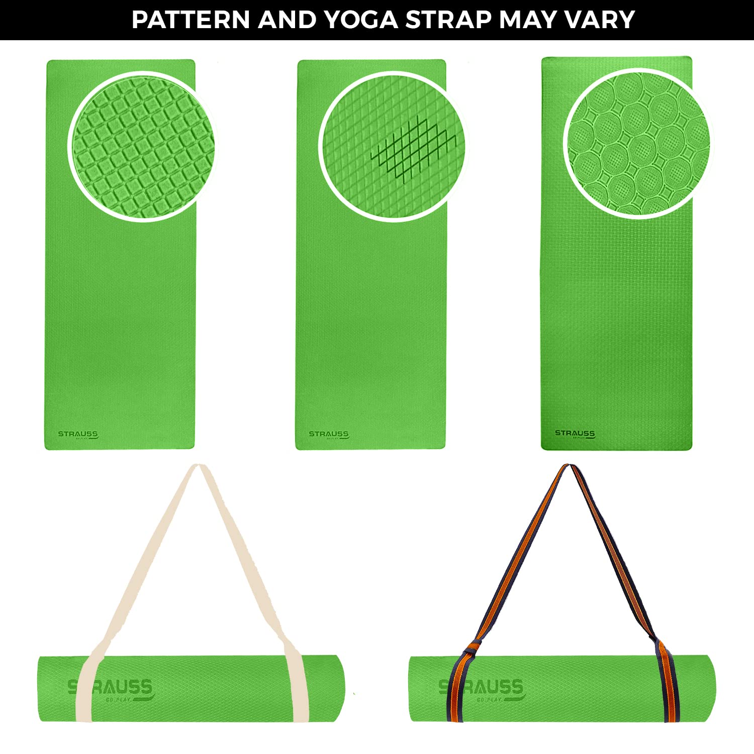 Strauss Anti Skid TPE Yoga Mat with Carry Strap, 6mm, (Black) – StraussSport