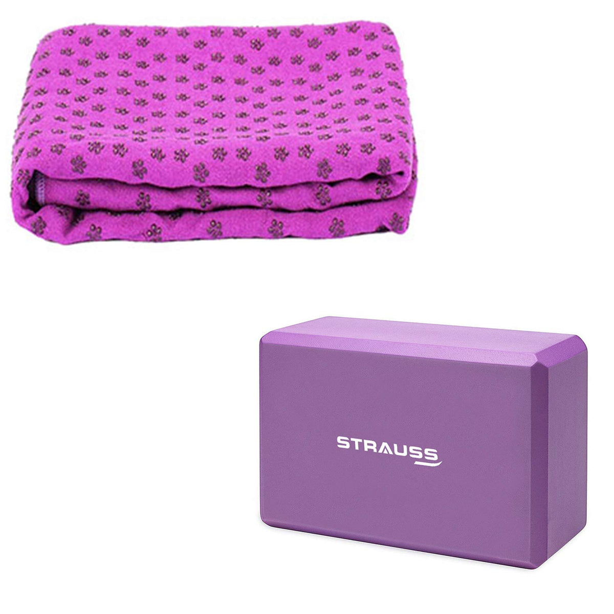 Strauss Yoga Block (Purple) and Anti-Slip Yoga Towel (Purple)