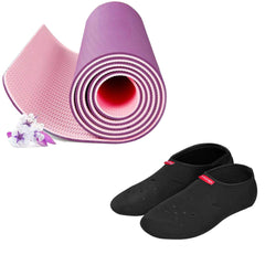 Strauss TPE Eco Friendly Dual Layer Yoga Mat, 6 mm (Pink) and Yoga Shoes, (Black)