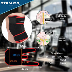 STRAUSS Adjustable Knee Support Patella | Breathable Knee Cap for Knee Pain, Gym Workout, Running, Arthritis and Protection | Knee Brace for Knee Pain Relief | For Men and Women | Size: Free Size, (Black)