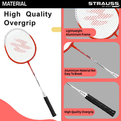 Strauss Aluminium Badminton Racket with 3 Pieces Nylon Shuttles with Full-Cover Set, (Multicolor)