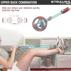 Strauss All-in-One Ab Roller with Push Up Bar & Resistance Tube, (Pink)