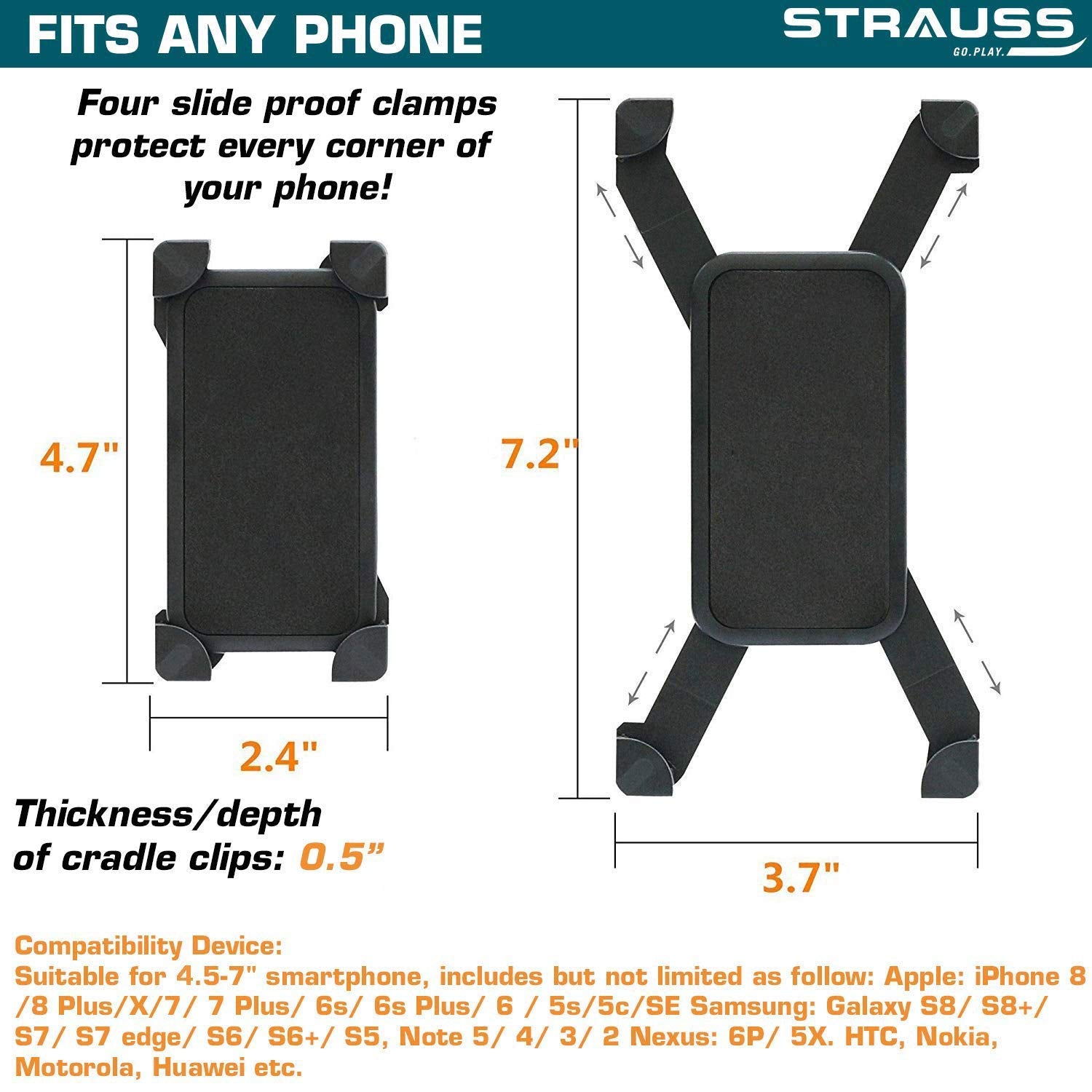 Strauss Bike Mobile Holder - Adjustable 360° Rotation Bicycle Phone Mount | Bike Accessories | Bike Phone Holder (Black)