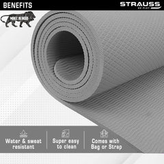 Strauss Anti Skid EVA Yoga Mat with Carry Bag, 6mm, (Grey)