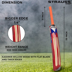 Strauss Scoop Tennis Cricket Bat | Edition: Knockout | Full Size | Kashmir Willow | Color: Red | Lightweight | Tennis Ball Cricket Bat