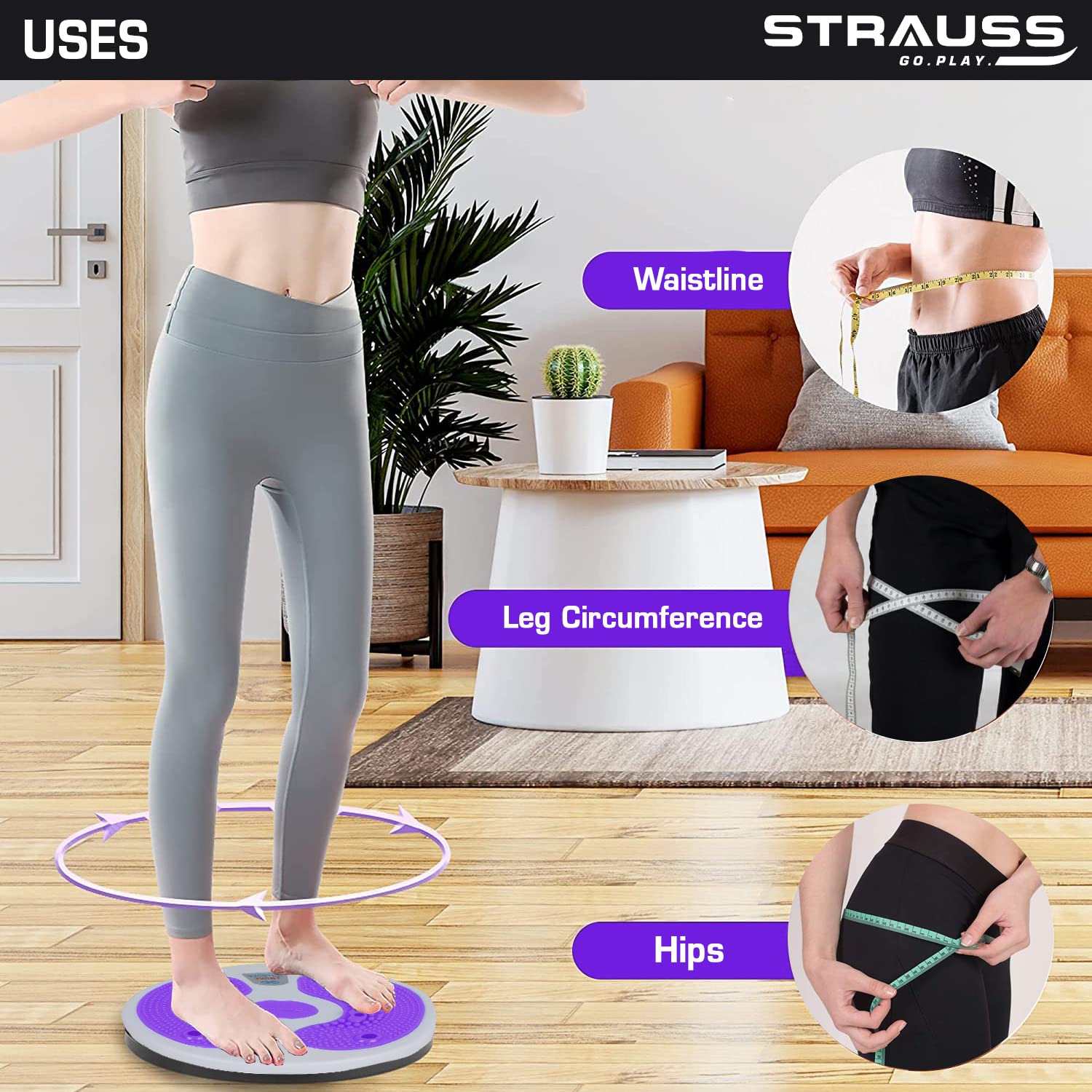 Strauss Tummy Twister | Tummy Trimmer, Abs Roller & Body Toner for Men & Women | Fat Burner Slimming Machine with Non-Slip Surface | Ideal Exercise Equipment For Home,(White/Purple)