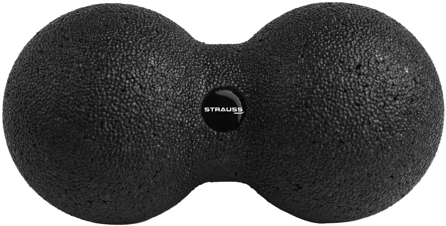 Strauss Yoga & Lacrosse Massage Dual Lightweight Peanut Shaped Ball | Ideal for Physiotherapy, Deep Tissue Massage, Trigger Point Therapy, Muscle Knots | High-Density Roller & Acupressure Ball for Myofascial Release & Pain Relief, (Black)
