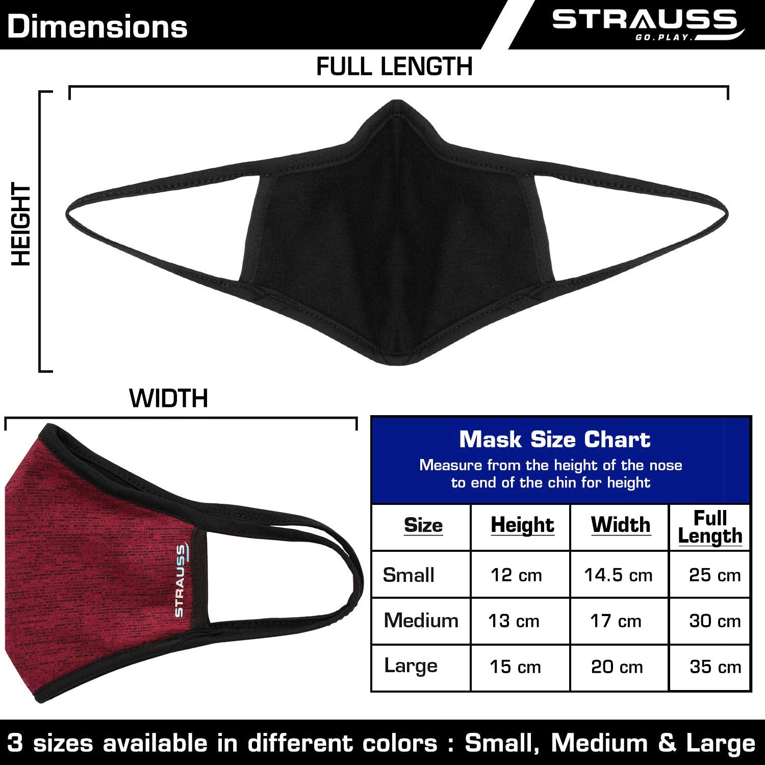 STRAUSS Unisex Anti-Bacterial Protection Mask, Non Vent, Medium, (Red)