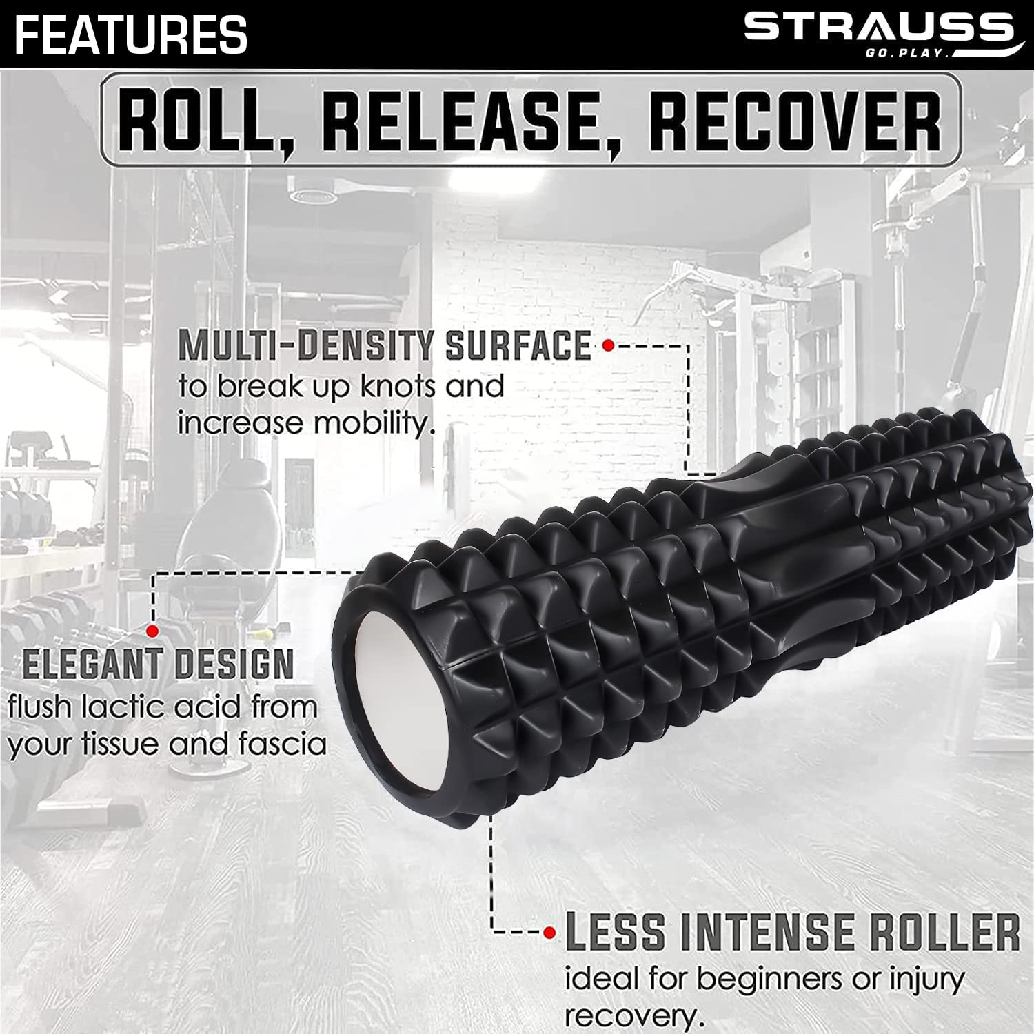 Strauss Grid Foam Roller, 33 cm, (Black) - Main Image