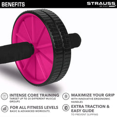 Strauss Premium Exercise Wheel Ab Roller with Foam Handles, (Pink)