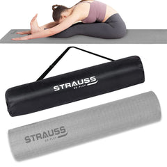 Strauss Anti Skid TPE Yoga Mat with Carry Bag, 8mm, (Grey)