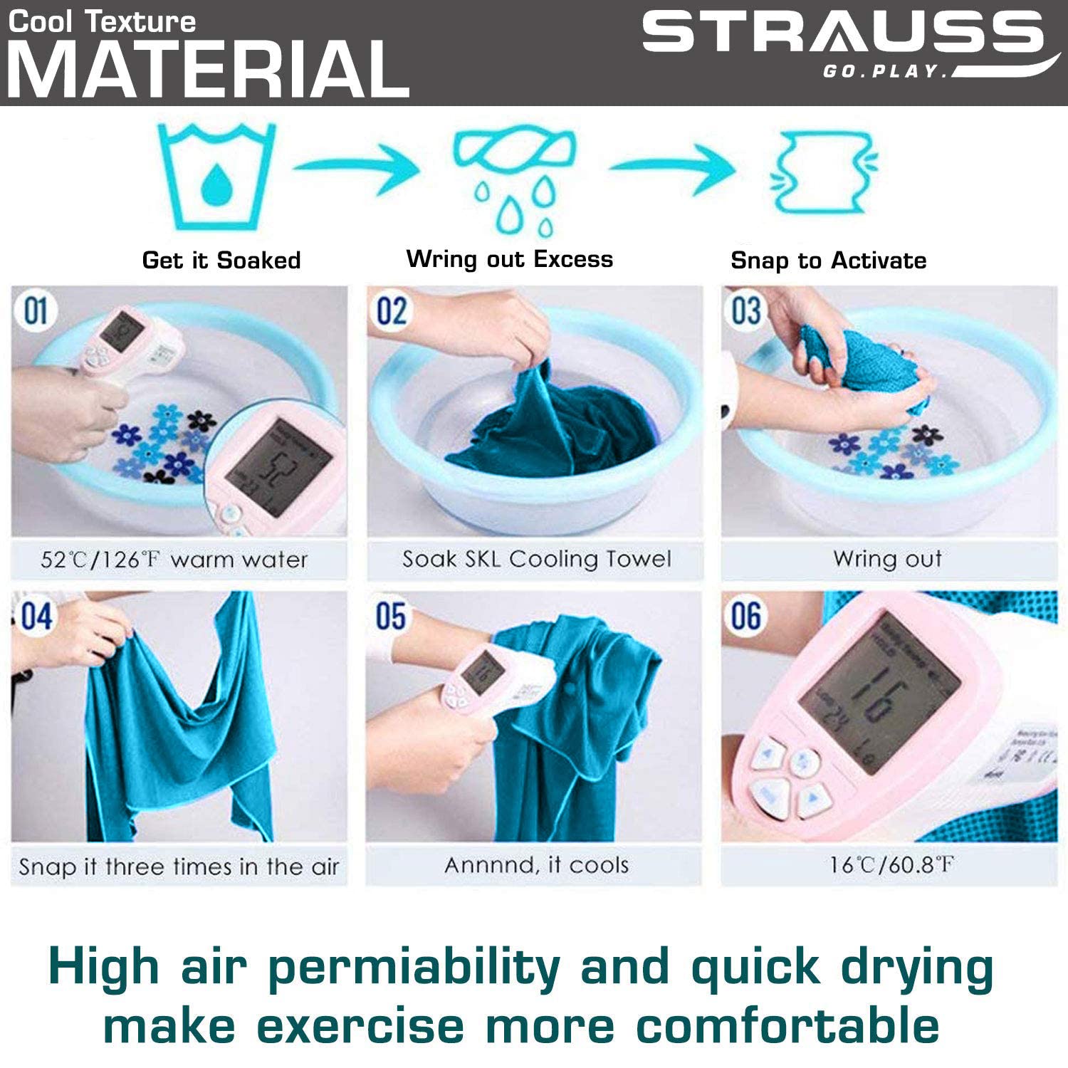 STRAUSS Cooling Towel, 80 cm, (Sky Blue)