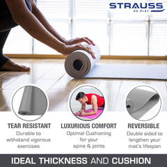Strauss Yoga Mat, 6mm (Grey) and Cooling Towel, 80 cm, (Grey)