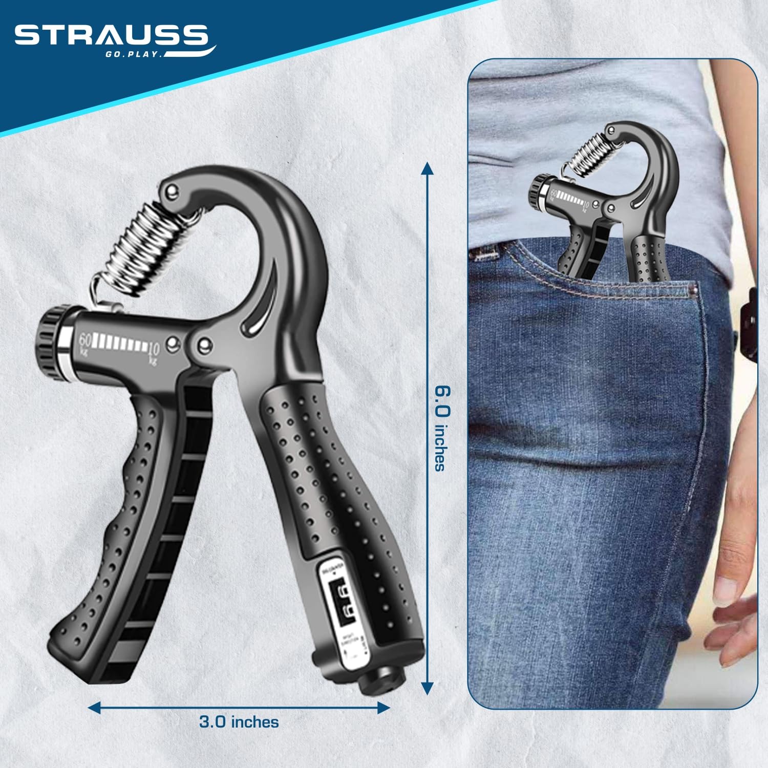 Strauss D-Shape Hand Grip  Adjustable Resistance (10KG -100KG