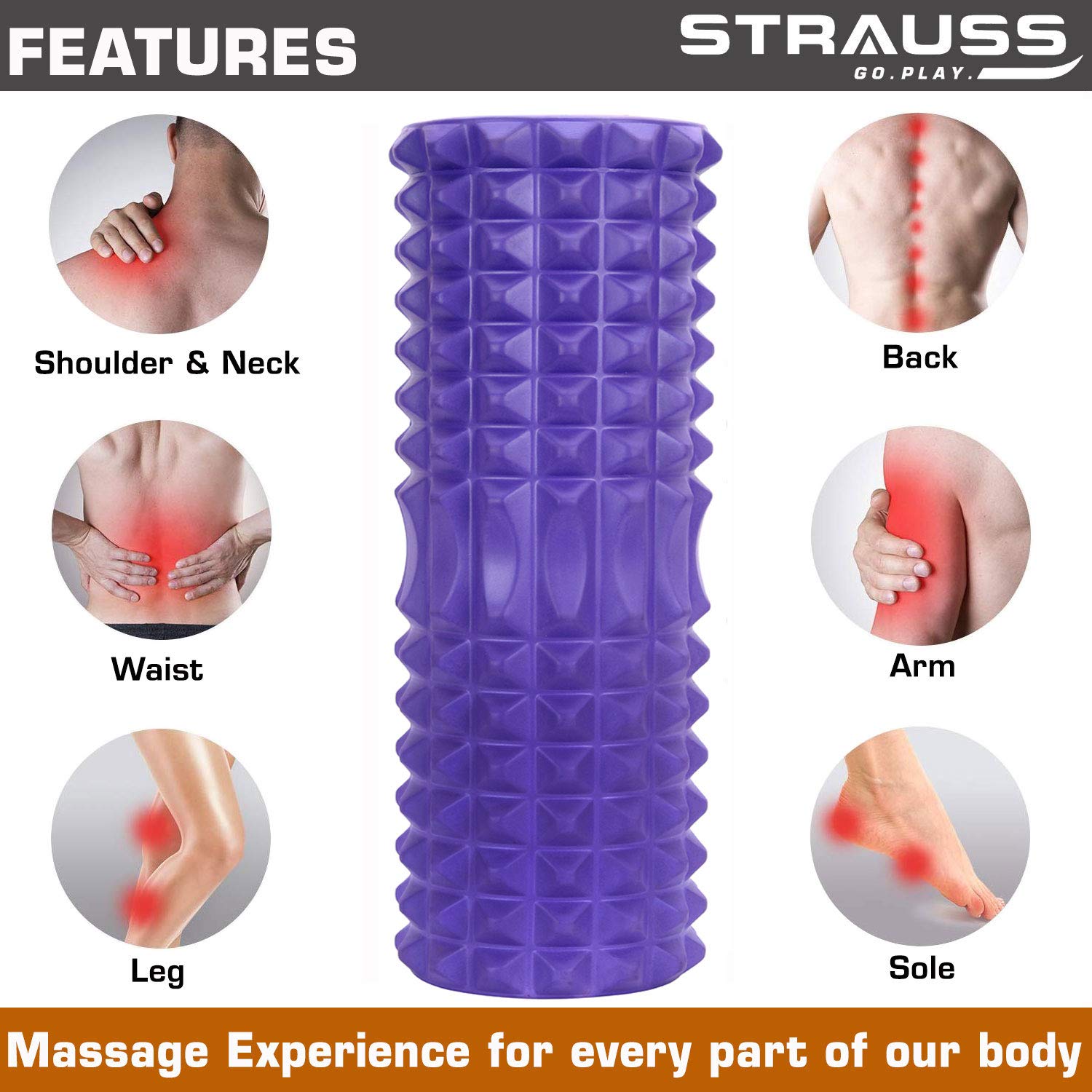 Strauss Grid Foam Roller, 33cm (Purple) and Acupressure Massage Ball, 3.5-inch (Blue)