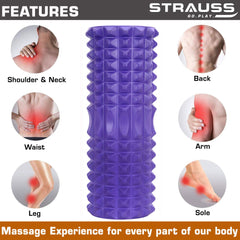 Strauss Grid Foam Roller, 33cm (Purple) and Yoga Wheel (Purple)