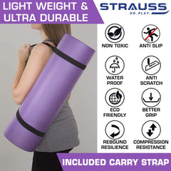 Strauss Extra Thick Yoga Mat with Carrying Strap, 10 mm (Purple)