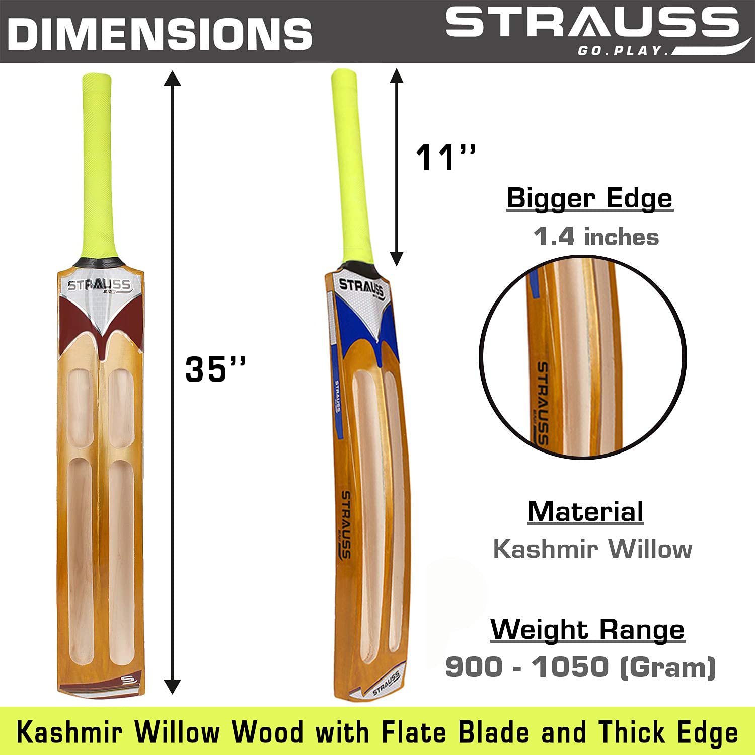 Strauss Supreme Scoop Tennis Cricket Bat,Full Duco,Golden, (Singapur Handle)