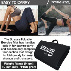 Strauss Yoga Mat Rolling | Yoga Mat For Gym, Workout at Home and Yoga | Foldable Yoga Mat | Yoga Mat for Men & Women with Carrying Strap | Yoga Mat for Meditation, Fitness & Exercise | 10 mm (Black)